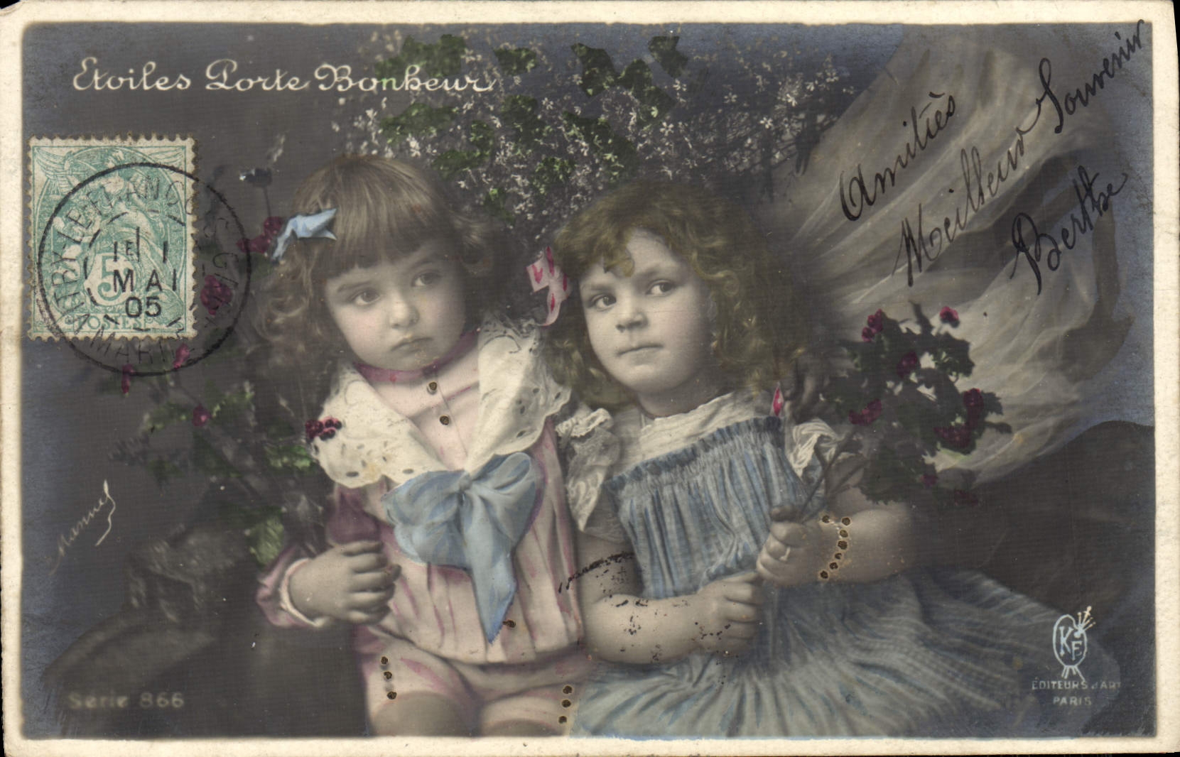 VINTAGE POSTCARD Fantaisie Children Stars Carries Happiness
