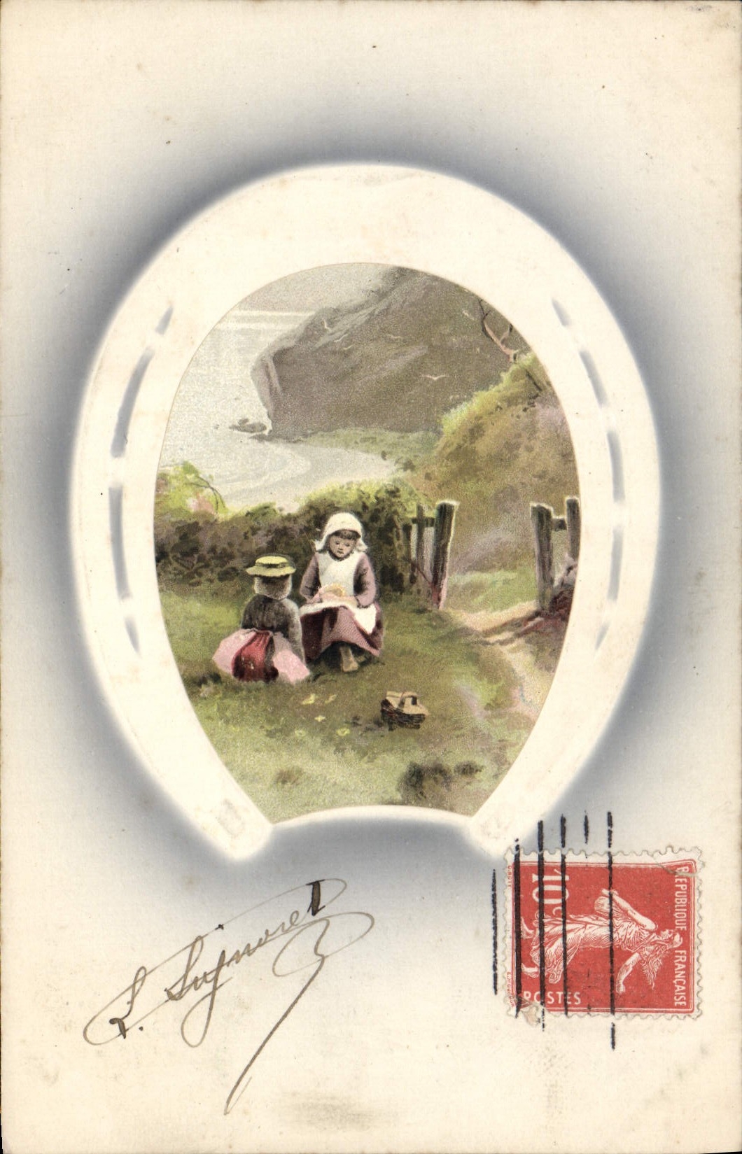 CPA Fantaisie Enfants Fer a cheval