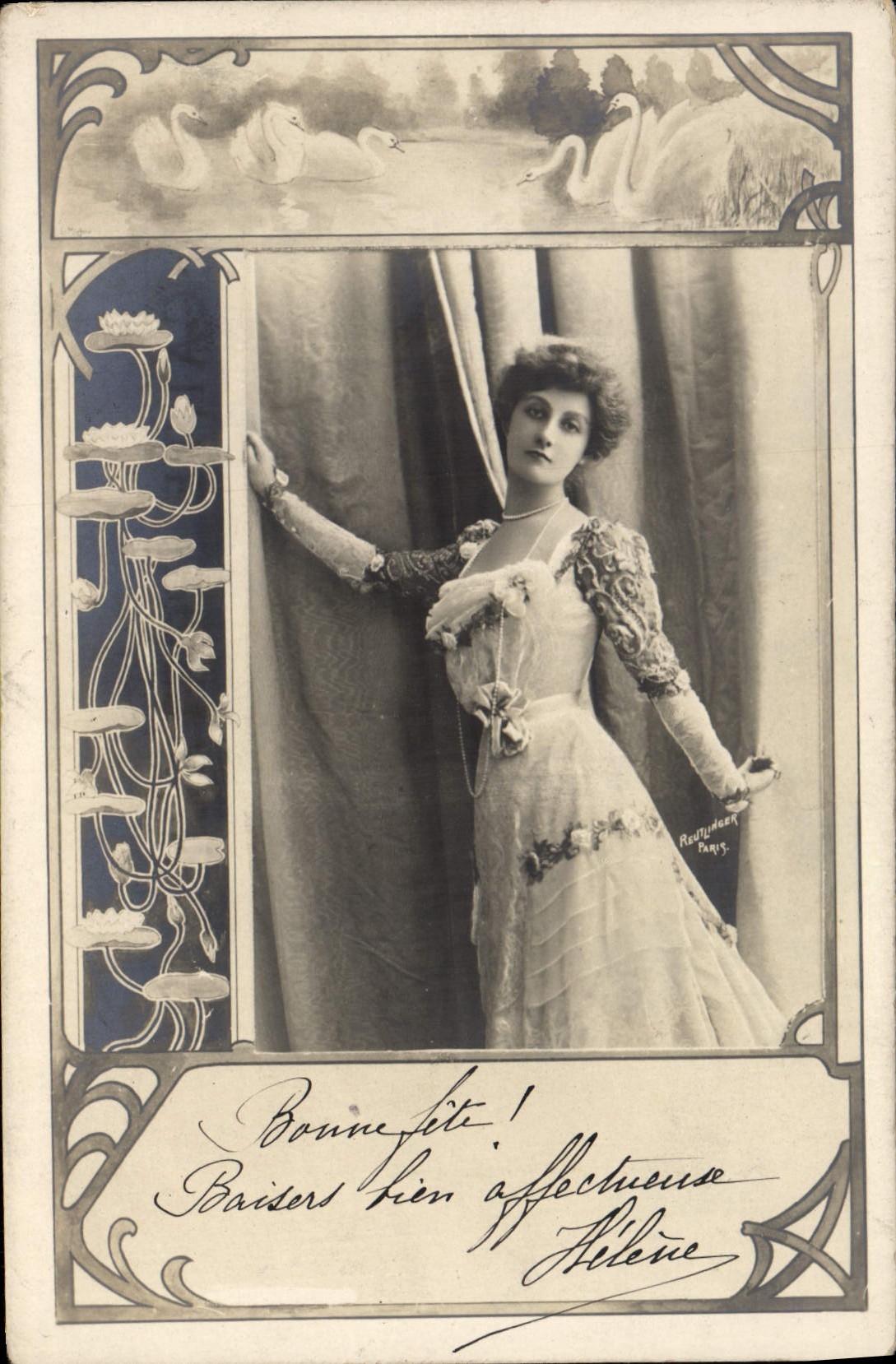 VINTAGE POSTCARD Fantasy Woman Swan