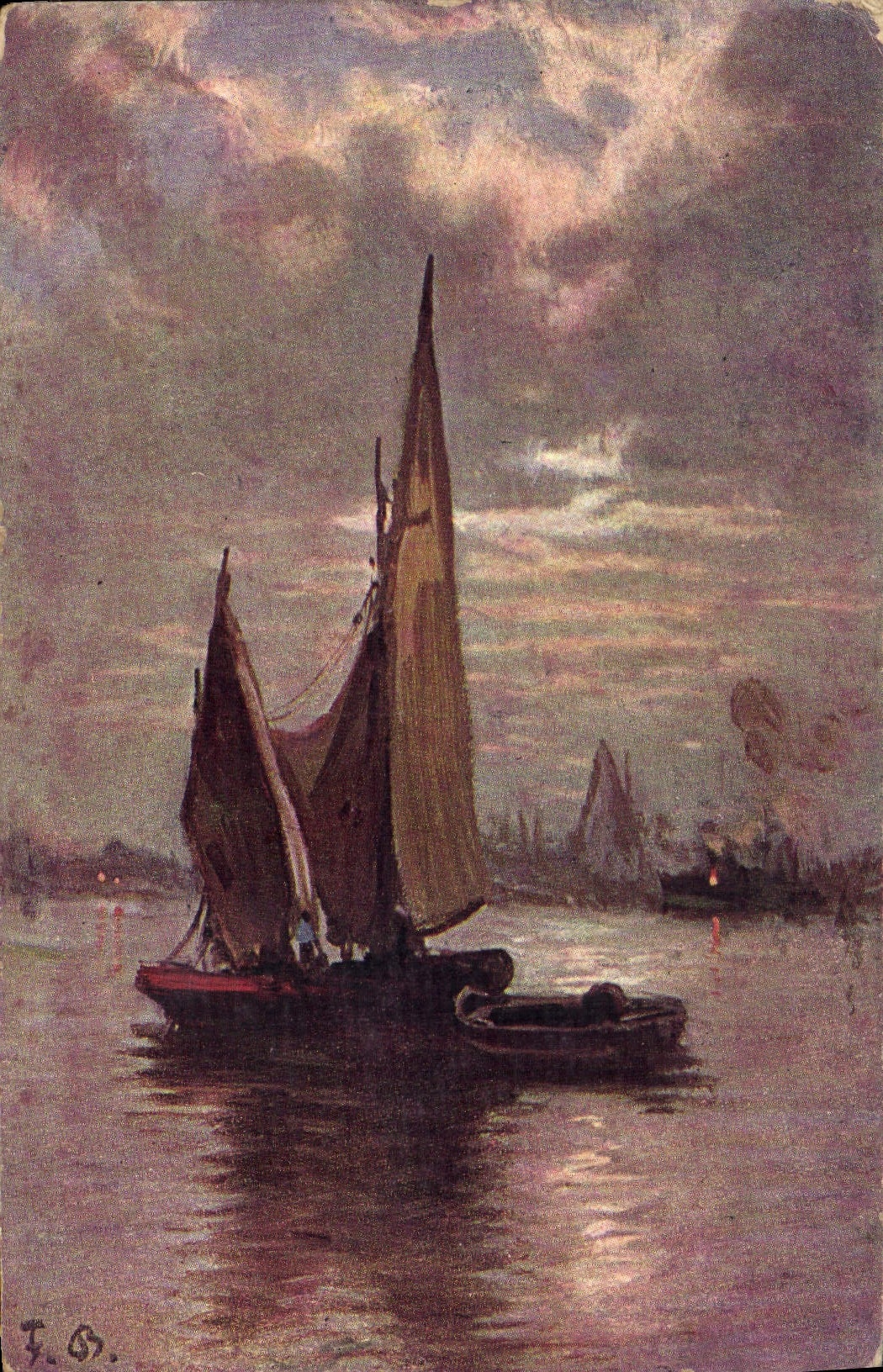 VINTAGE POSTCARD Fantasy Boat of sin