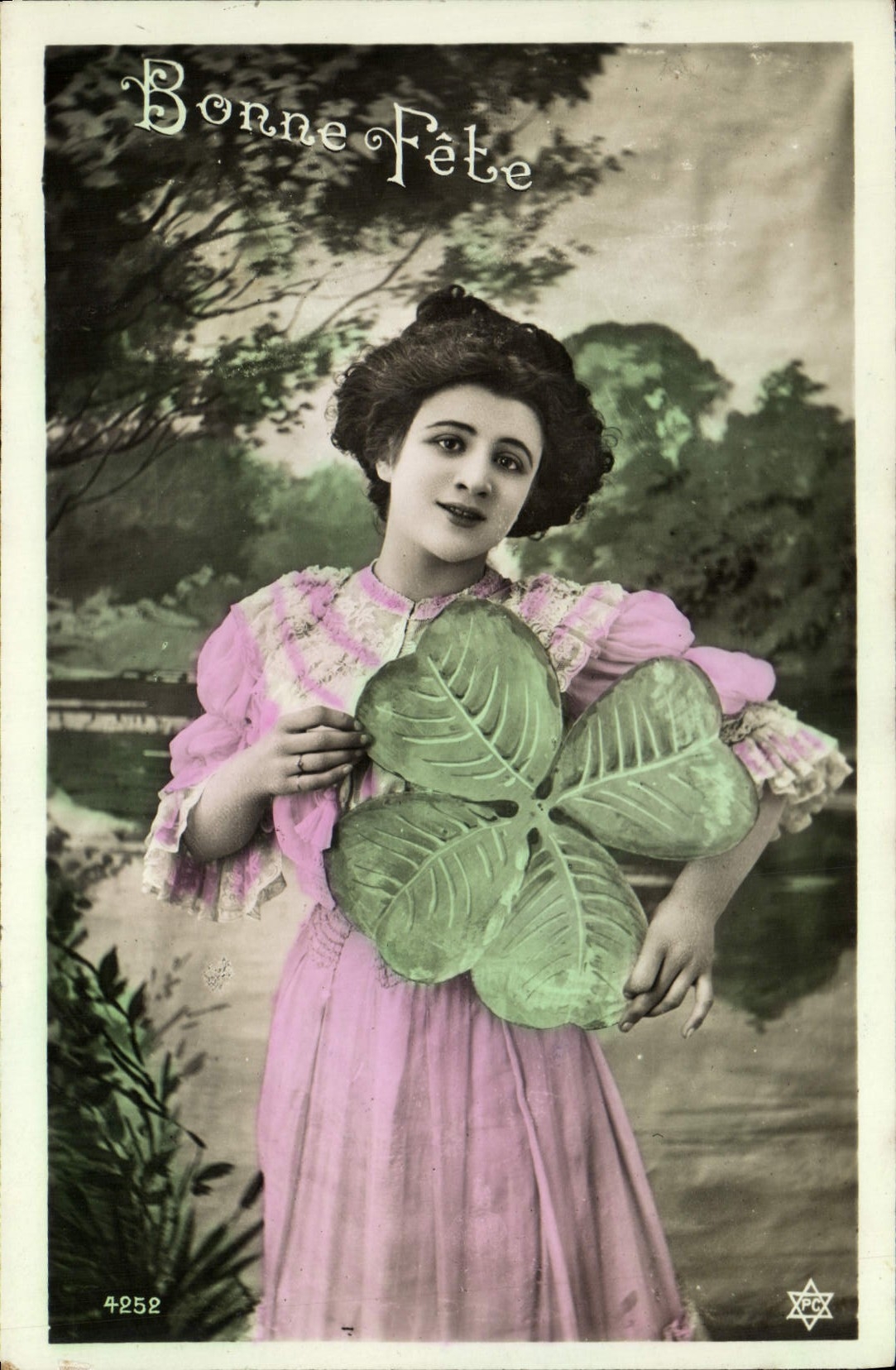 VINTAGE POSTCARD Fantasy Woman Clover