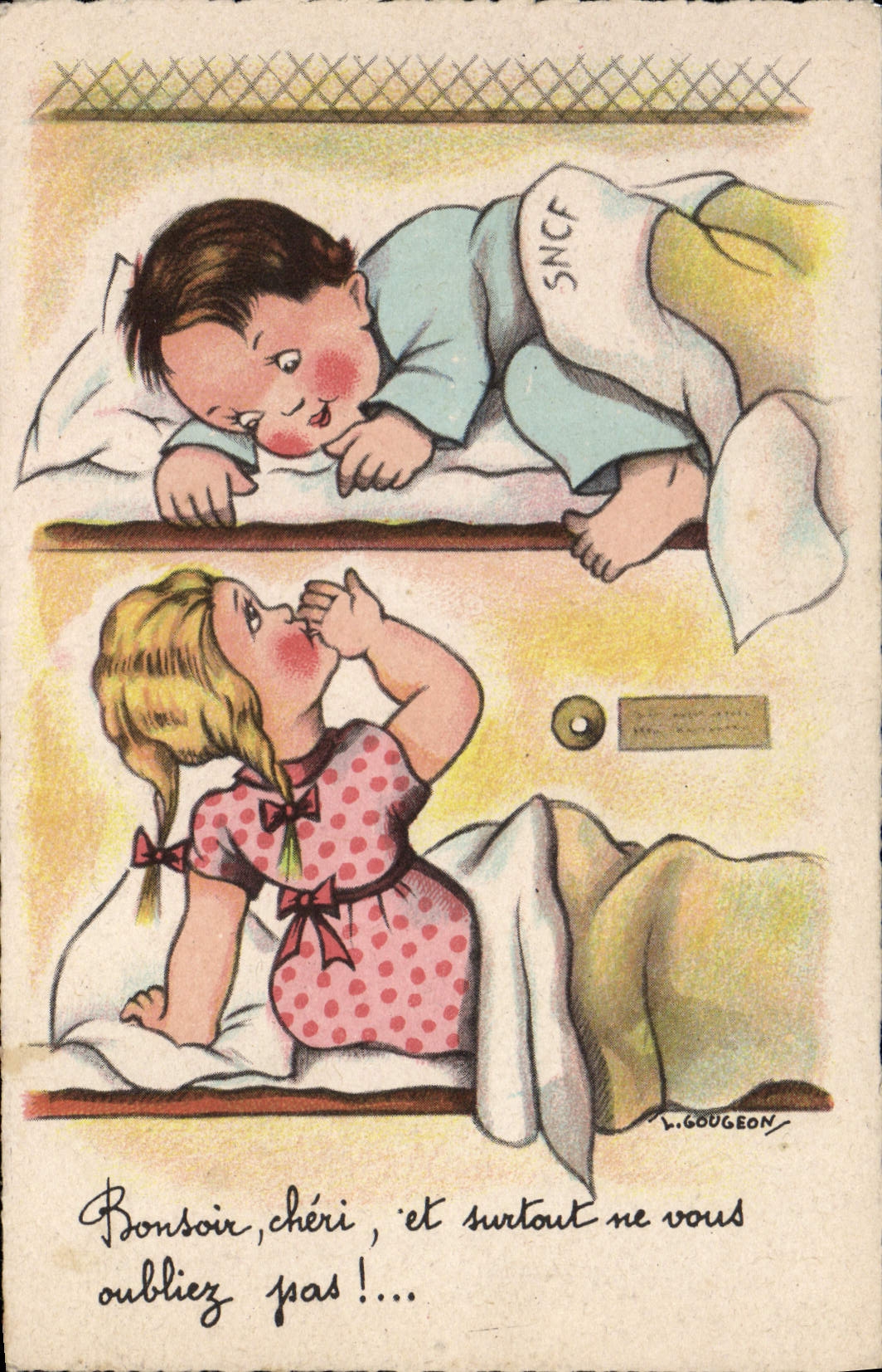 CPA Fantaisie Enfants SNCF Train Gougeon