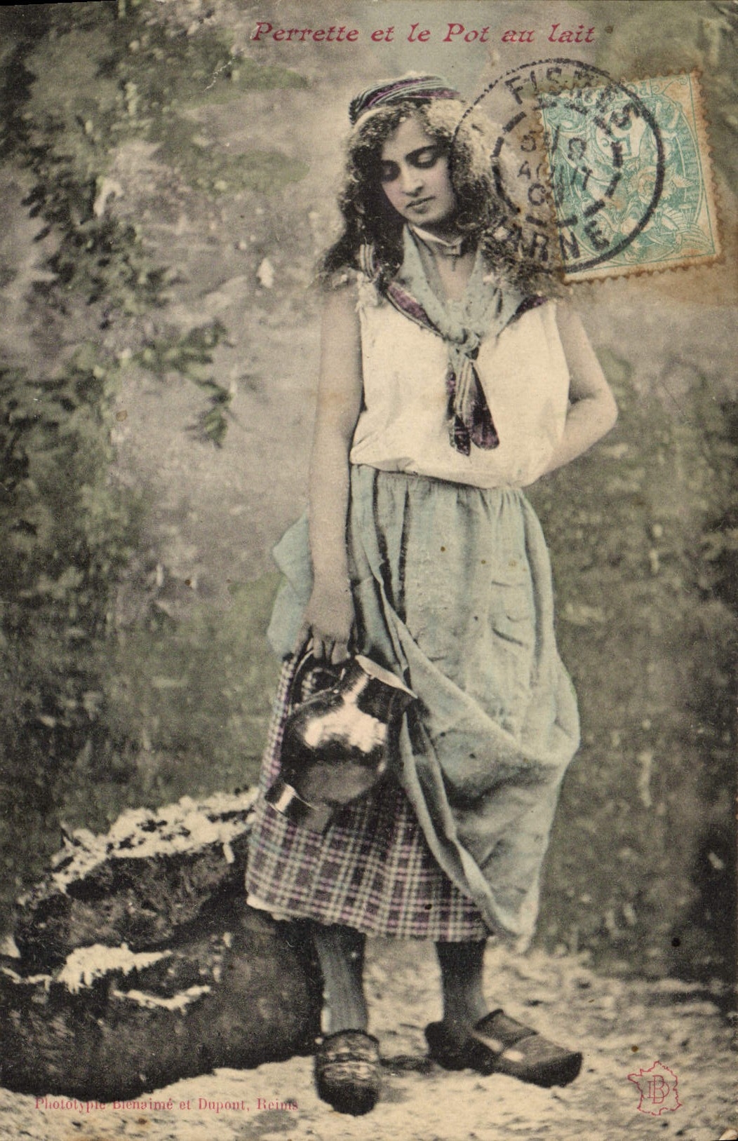 VINTAGE POSTCARD Fantasy Woman Perrette and the pot with the lati