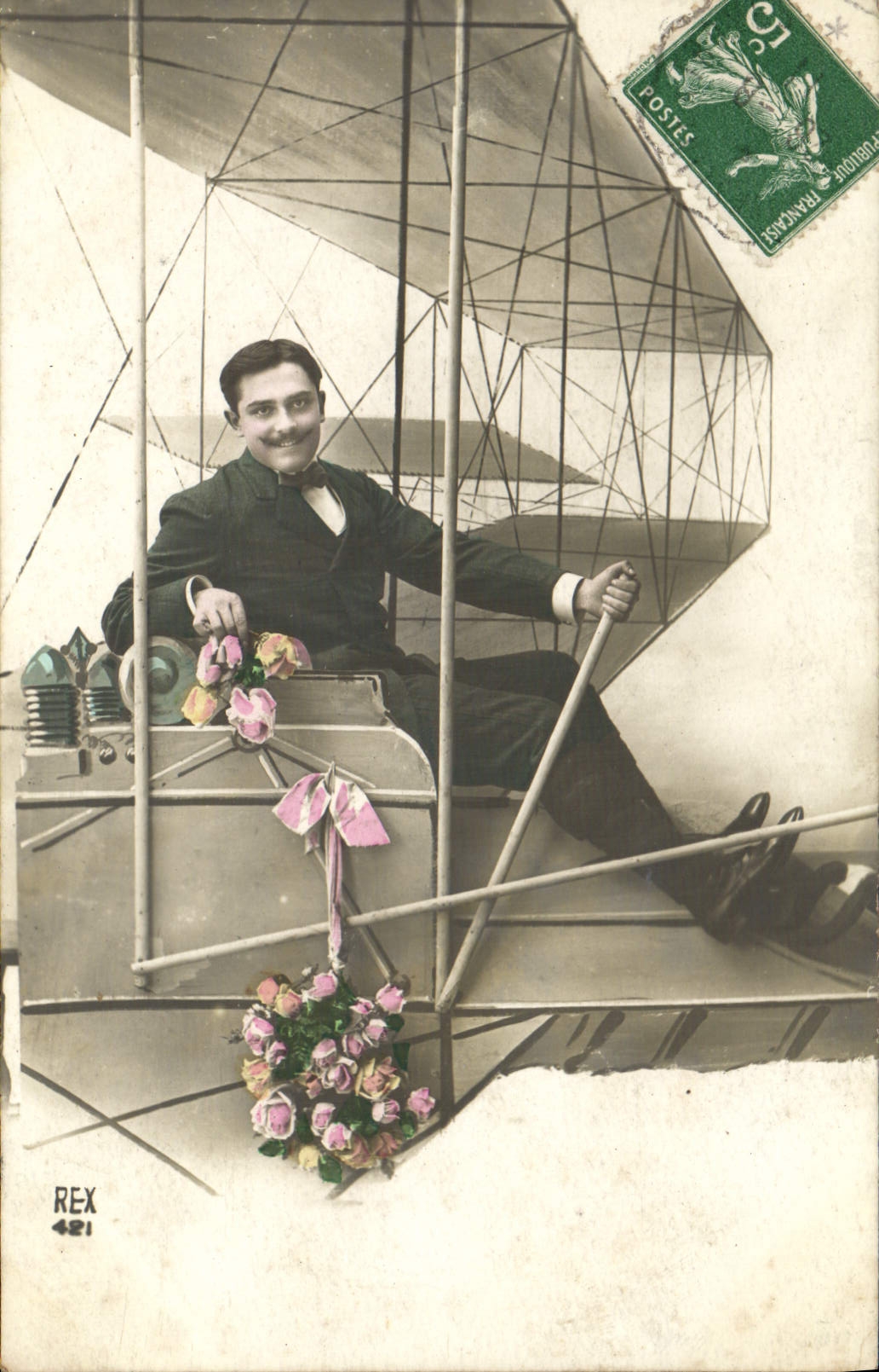 VINTAGE POSTCARD Fantasy Man Plane