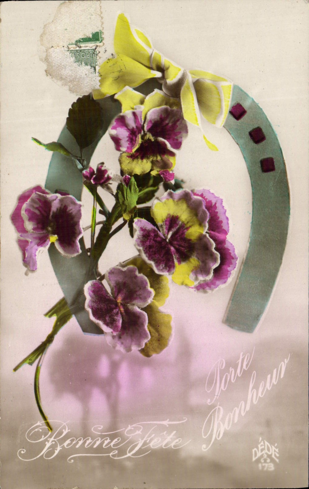 VINTAGE POSTCARD Fantaisie Flowers Horseshoe