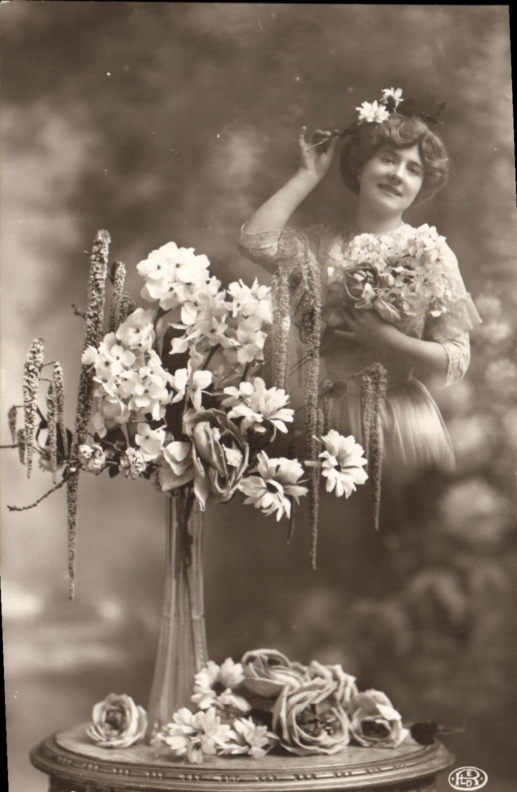 VINTAGE POSTCARD Fantasy Woman Flowers