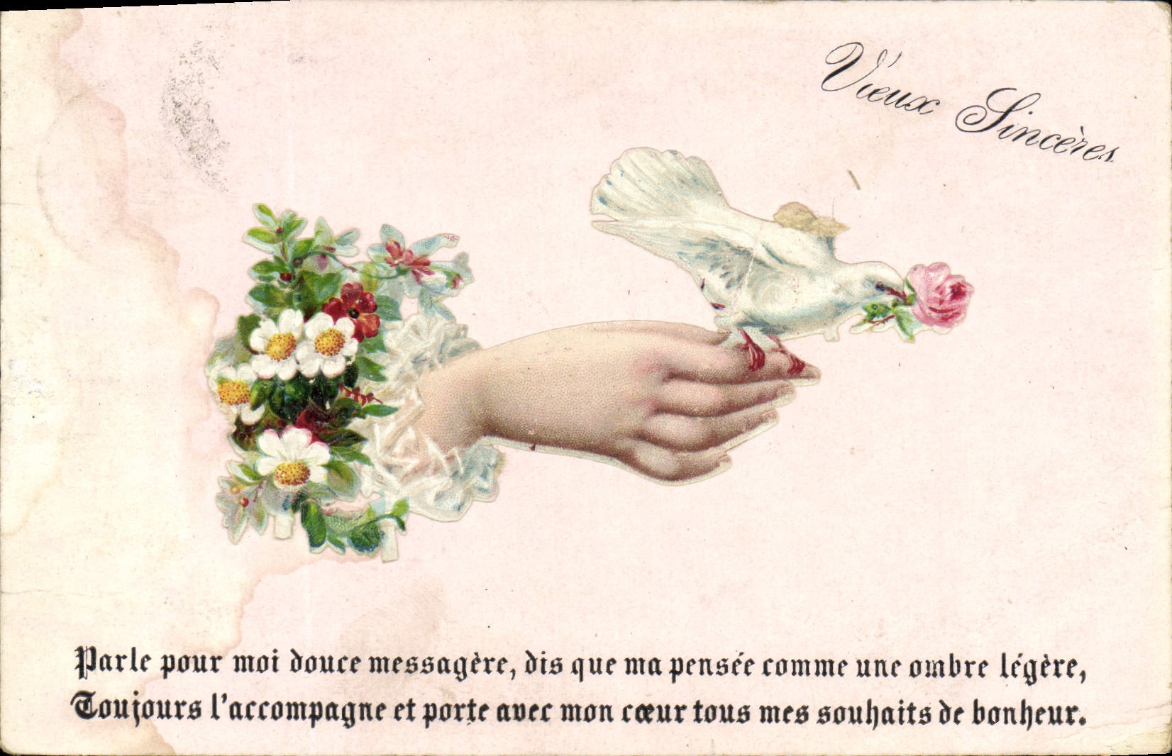 VINTAGE POSTCARD Fantasy Woman hand Dove