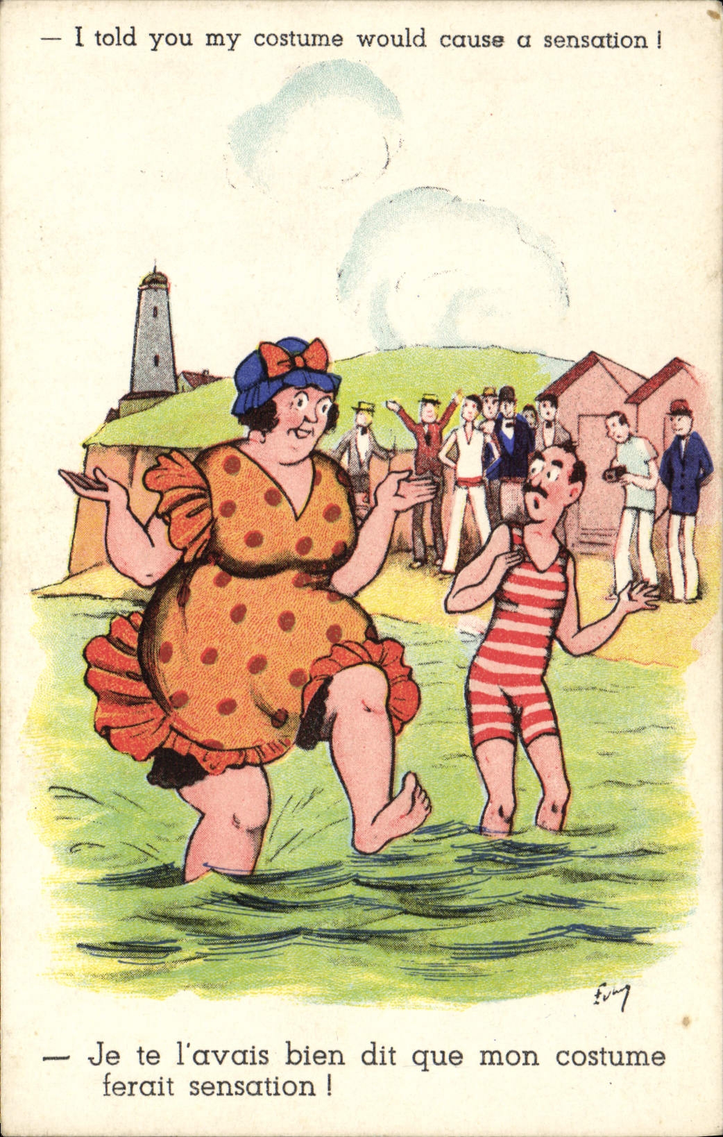 VINTAGE POSTCARD Fantasy Humor with the beach Lighthouse