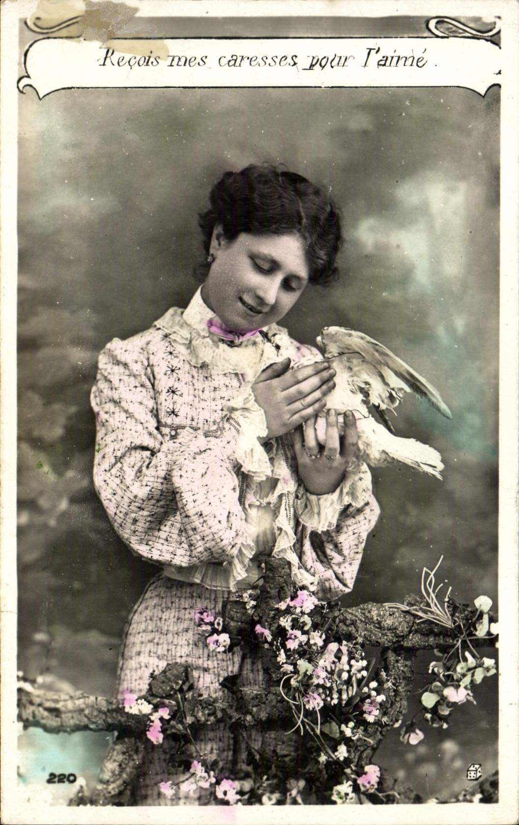 VINTAGE POSTCARD Fantasy Woman Dove