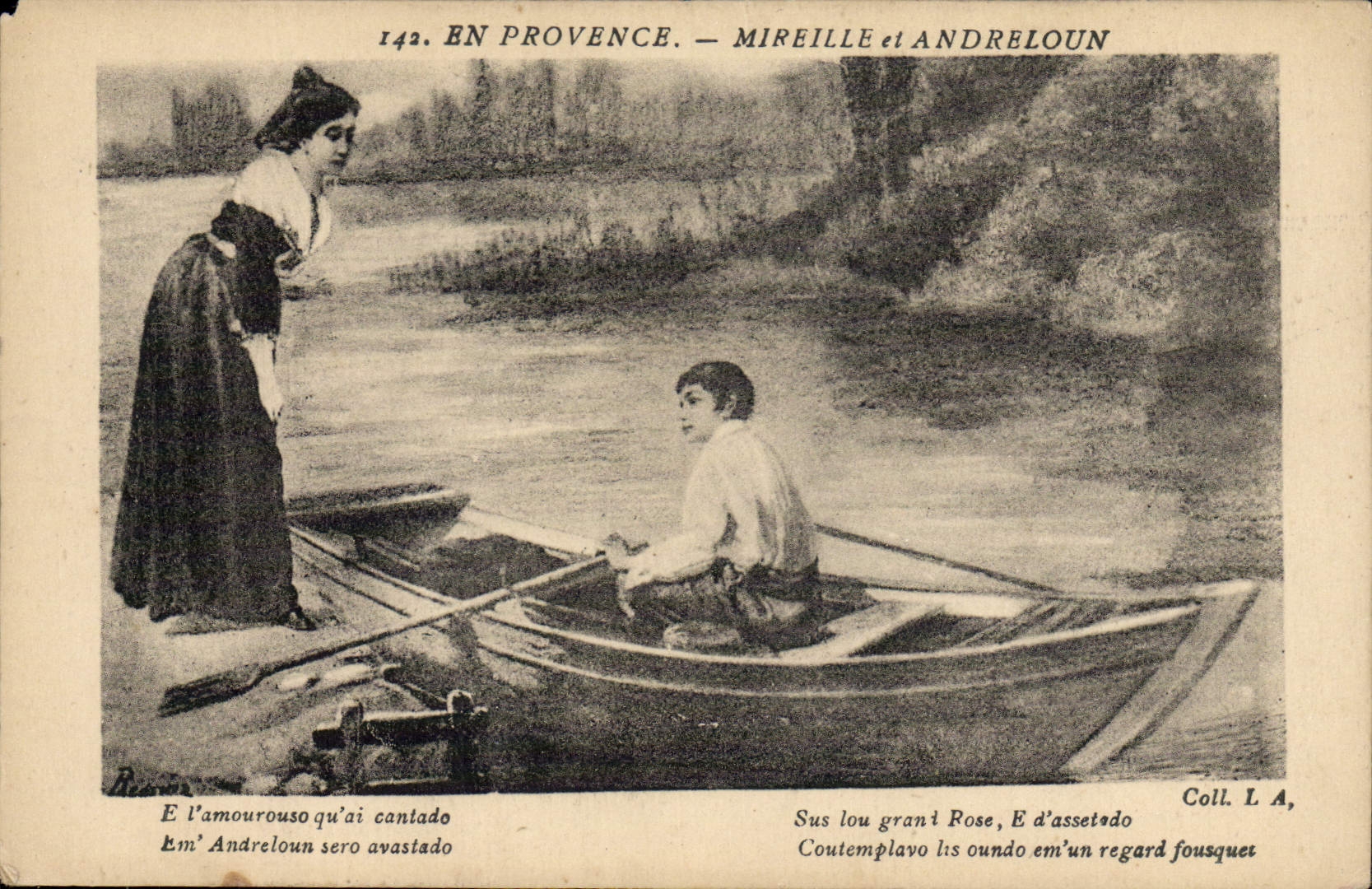 VINTAGE POSTCARD In Provence Mireille and Andreloun Folklore