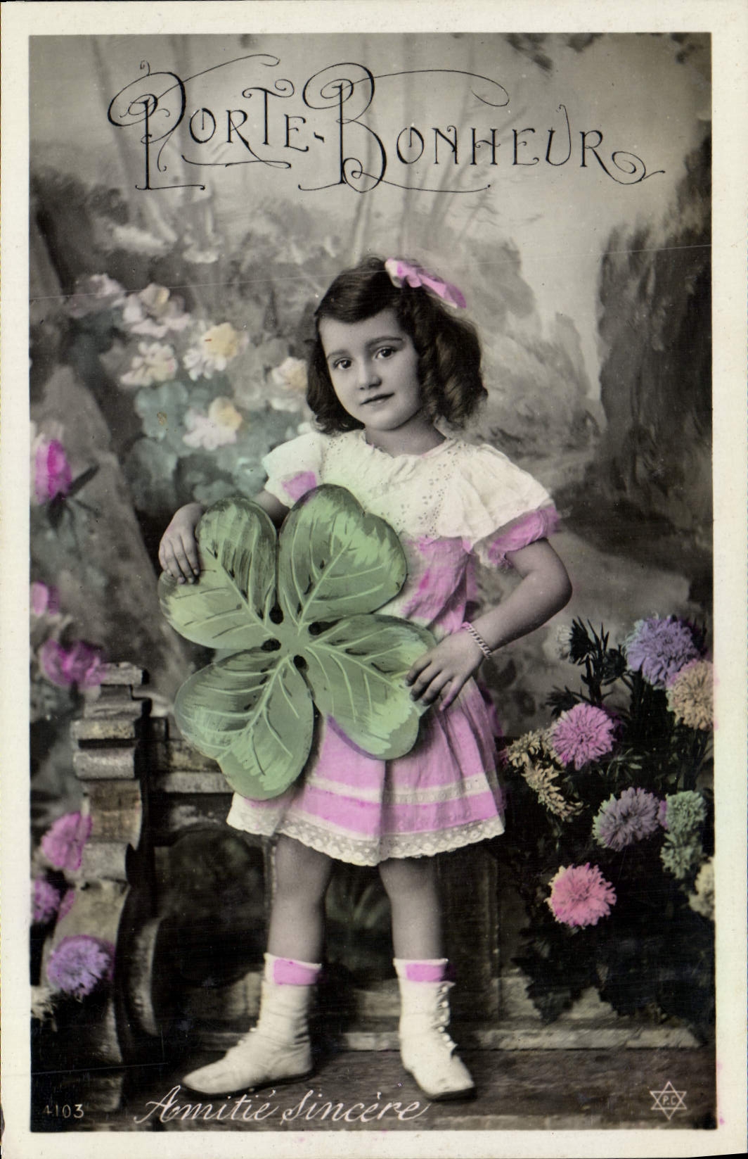 VINTAGE POSTCARD Fantasy Child Clover