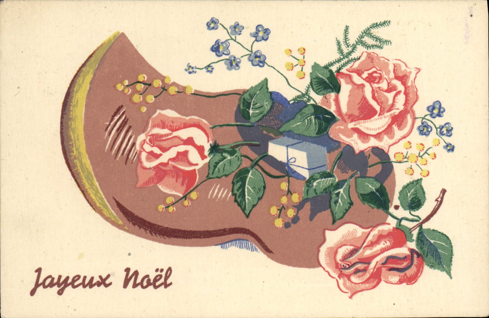 CPA Fantaisie Fleurs Sabot Noel