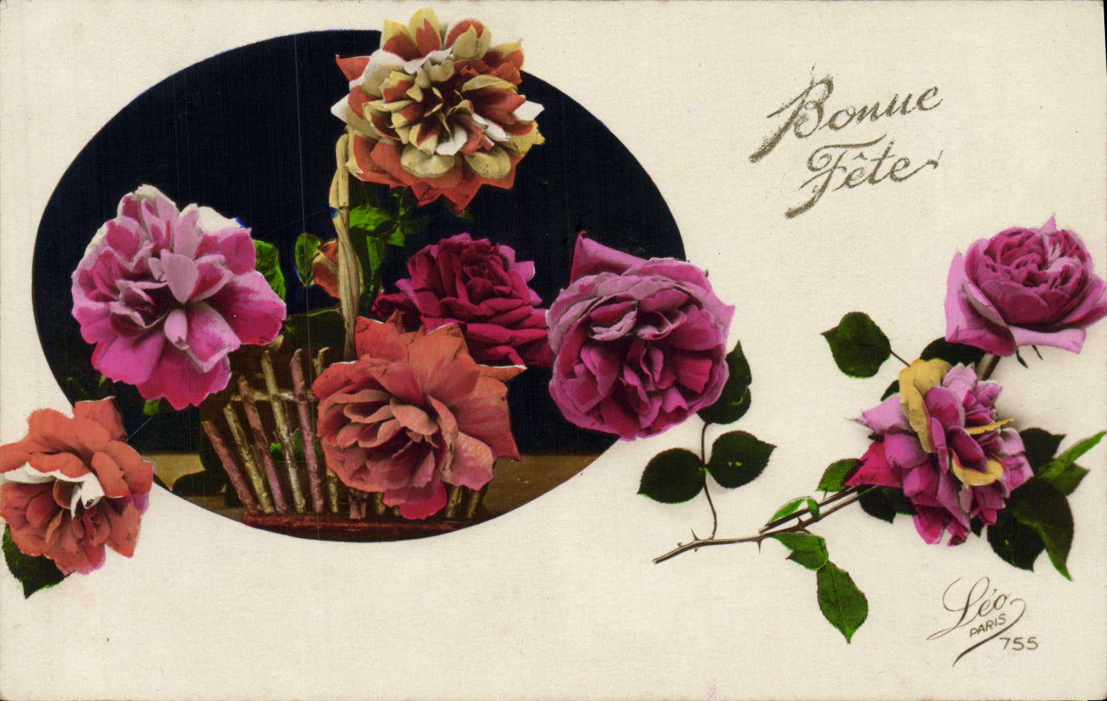 Flores de la fantasía de la POSTAL de la VENDIMIA