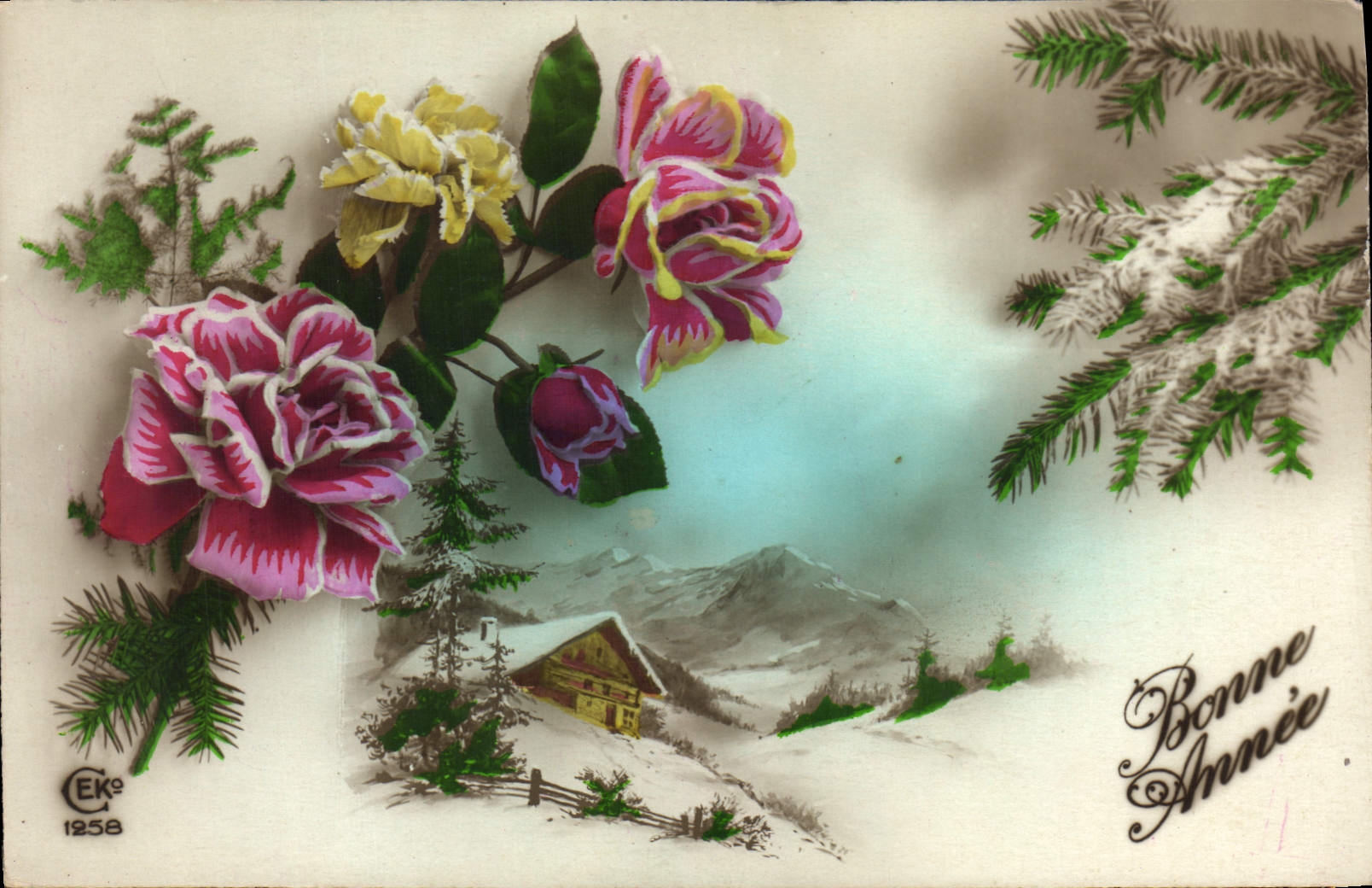 Flores de la fantasía de la POSTAL de la VENDIMIA