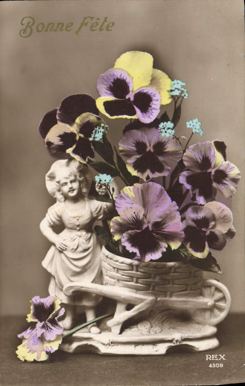 Flores de Santon de la fantasía de la POSTAL de la VENDIMIA