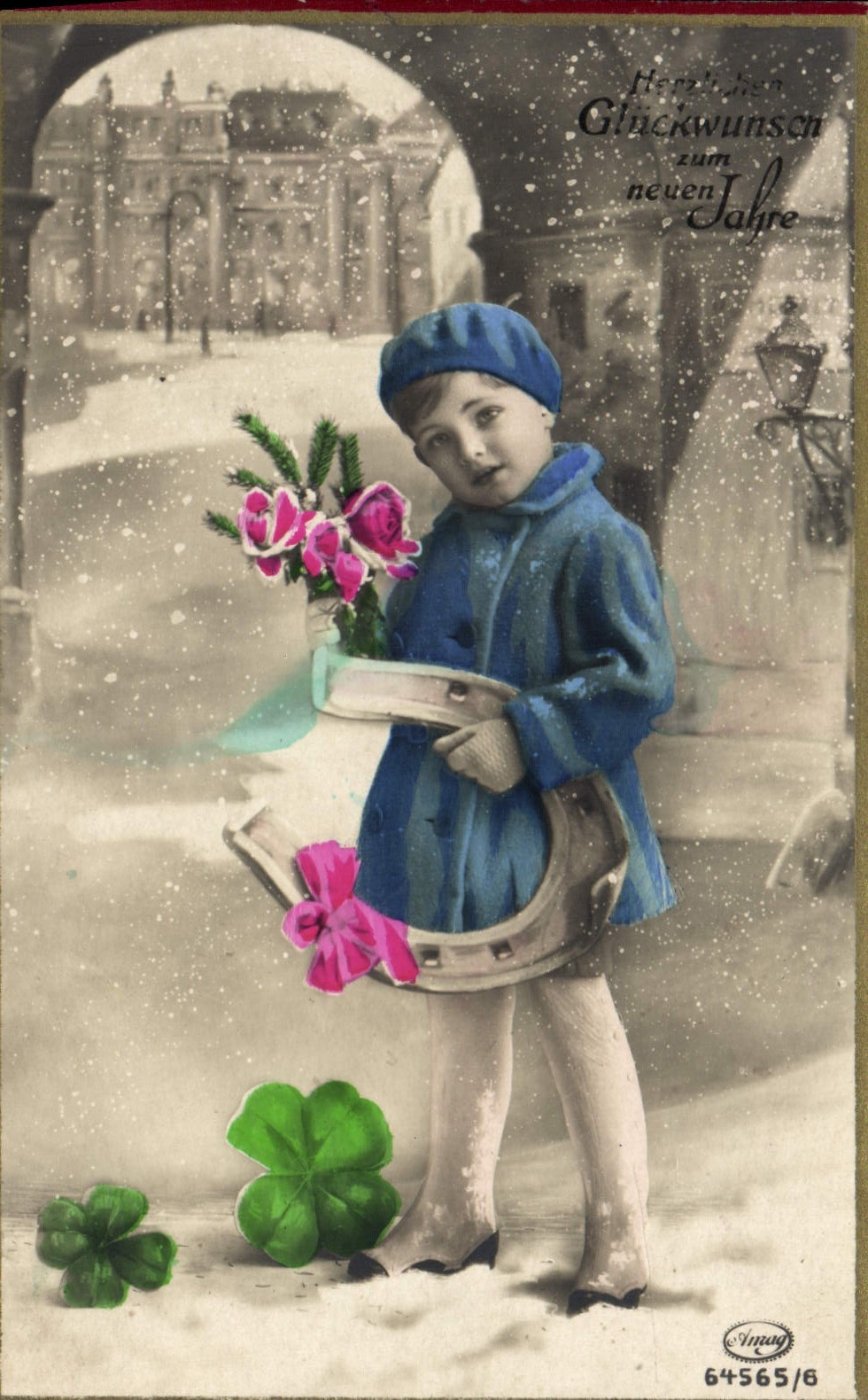 VINTAGE POSTCARD Fantaisie Child Horseshoe