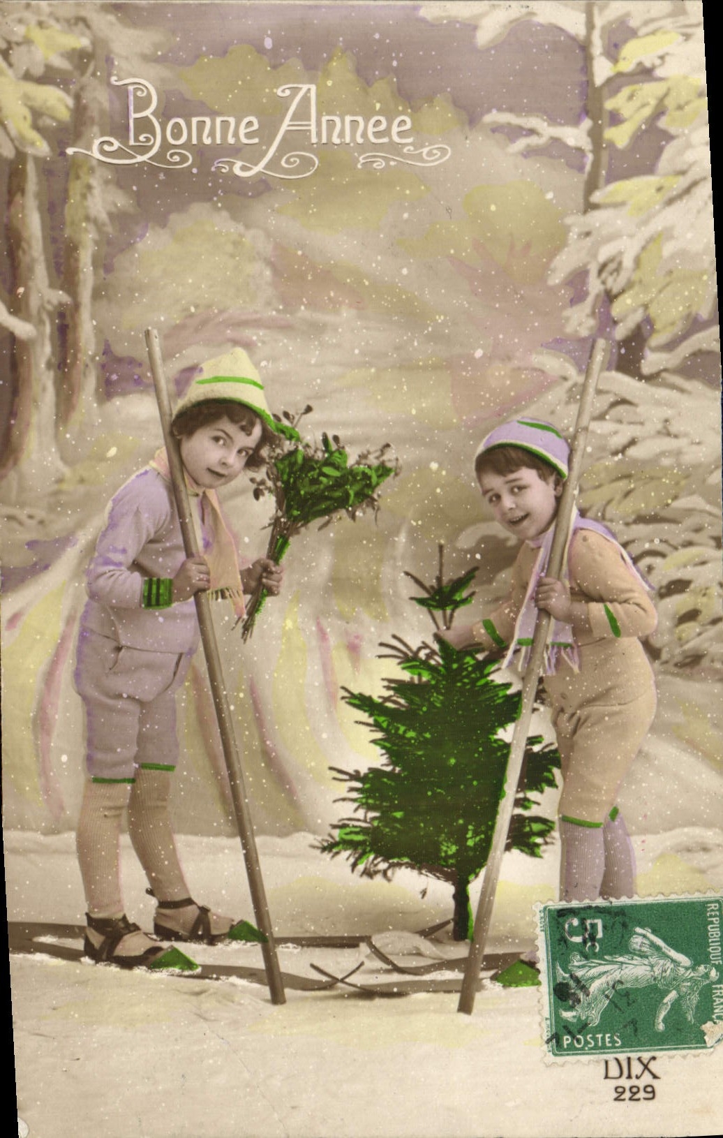 VINTAGE POSTCARD Fantasy Children Ski