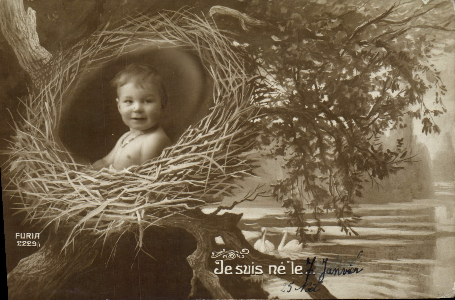 CPA Fantaisie Enfant Bebe Cygne