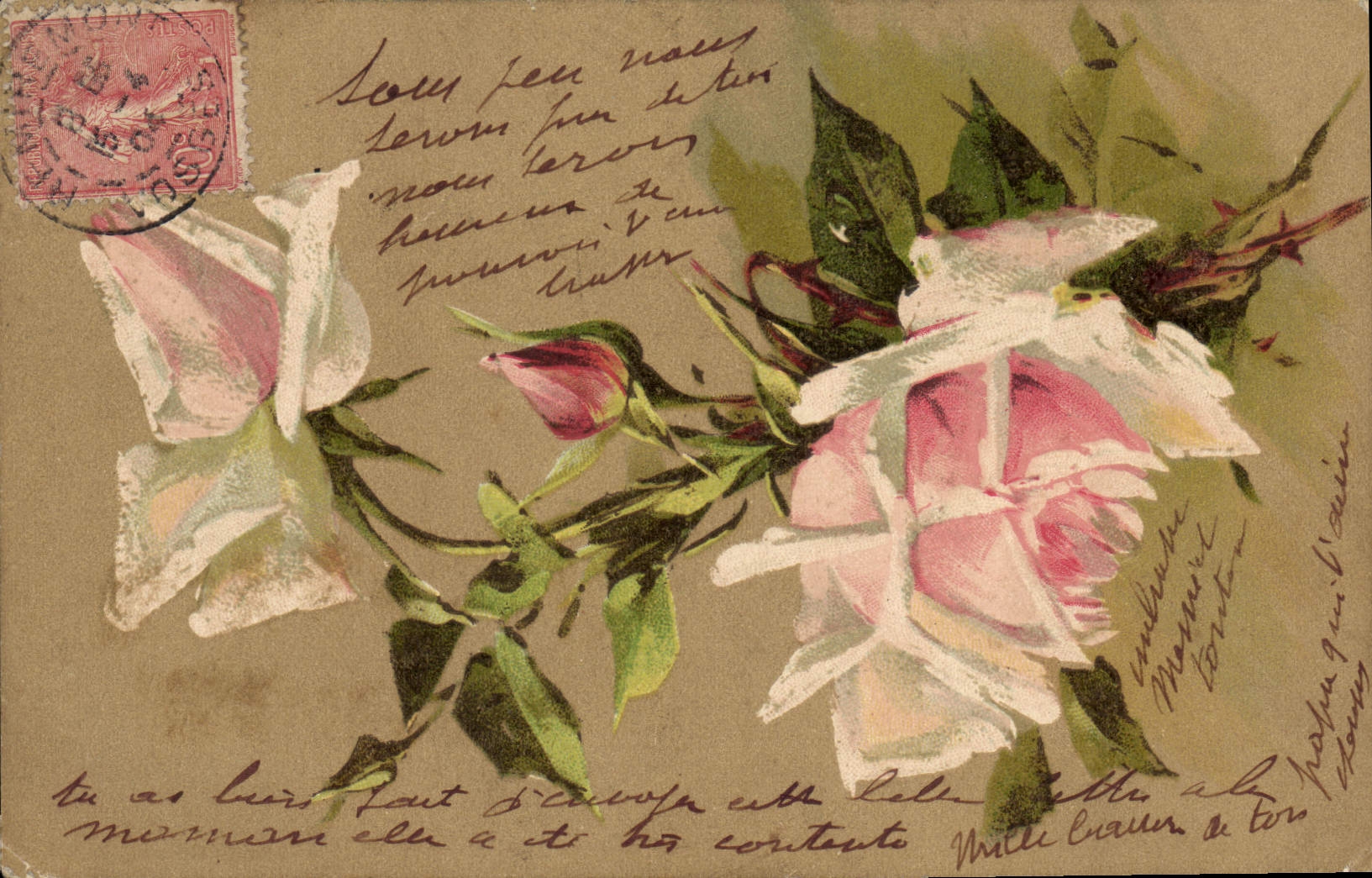 Flores de la fantasía de la POSTAL de la VENDIMIA