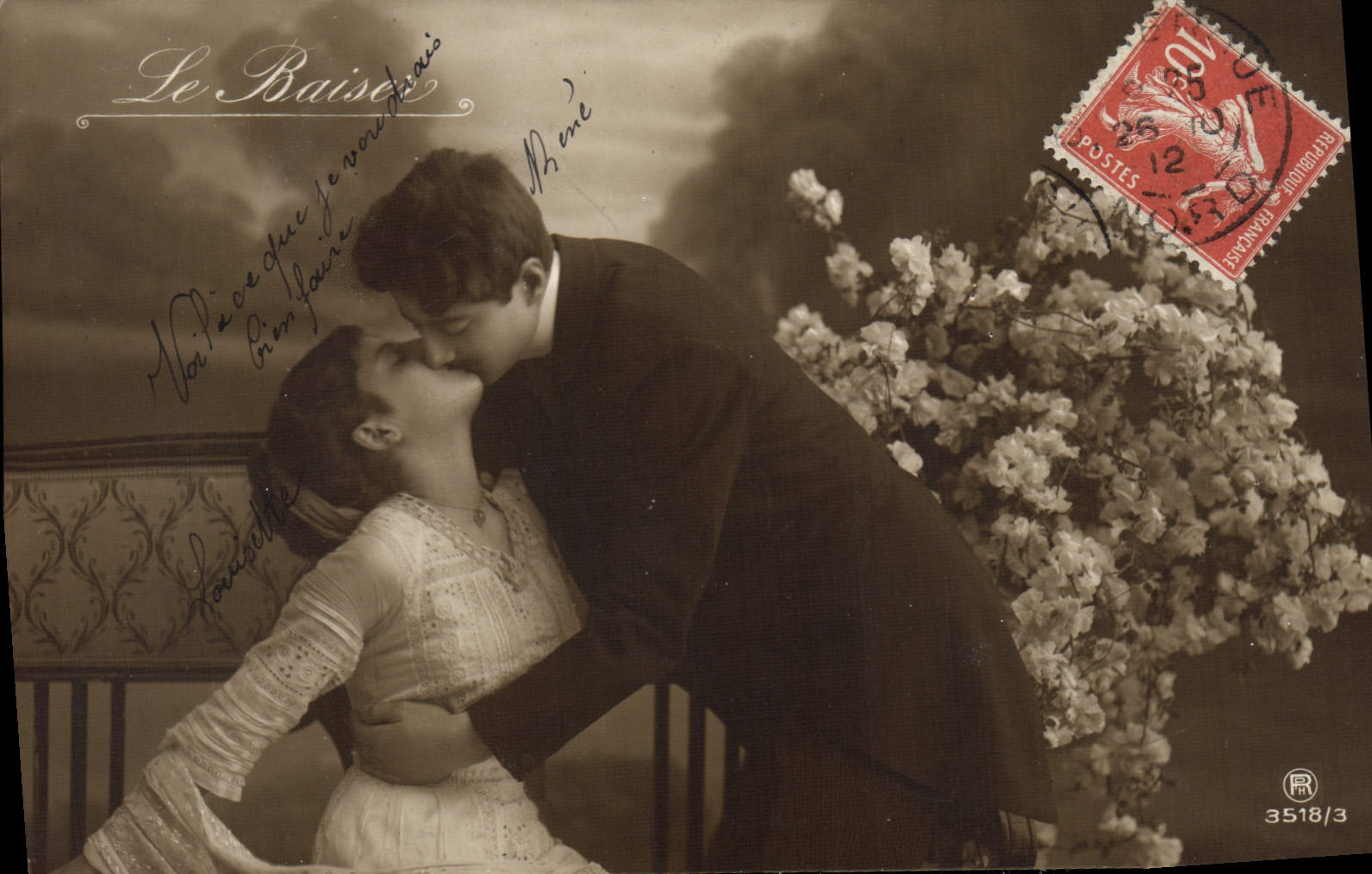 VINTAGE POSTCARD Fantasy Woman the kiss