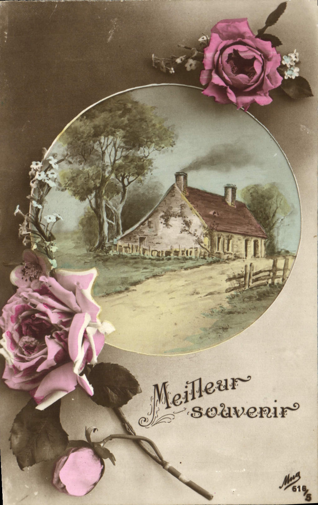 Flores de la fantasía de la POSTAL de la VENDIMIA