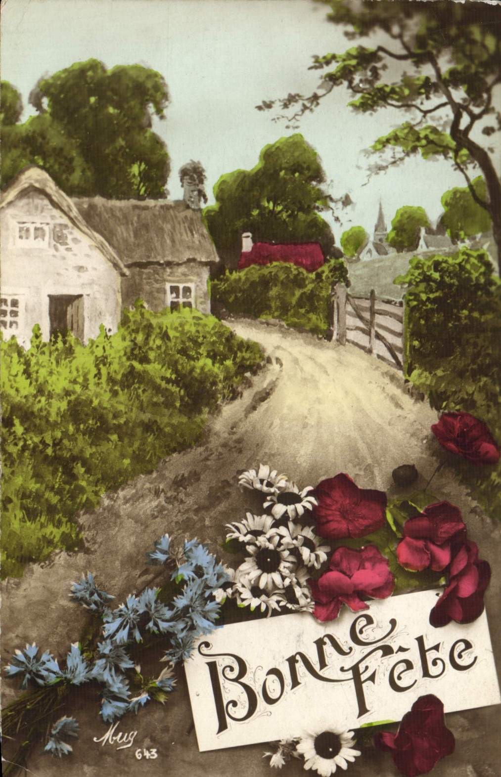 Flores de la fantasía de la POSTAL de la VENDIMIA