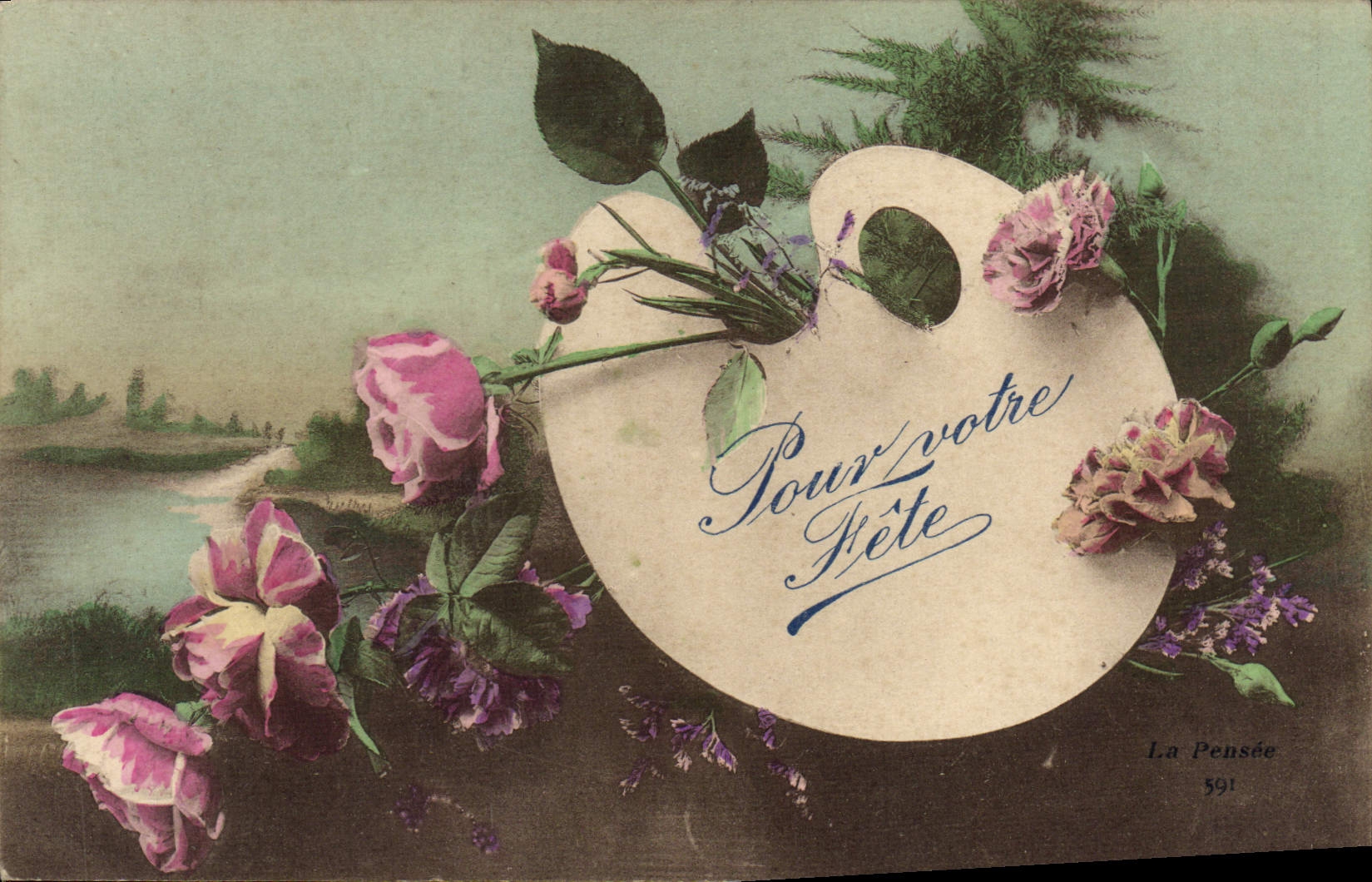 Flores de la fantasía de la POSTAL de la VENDIMIA