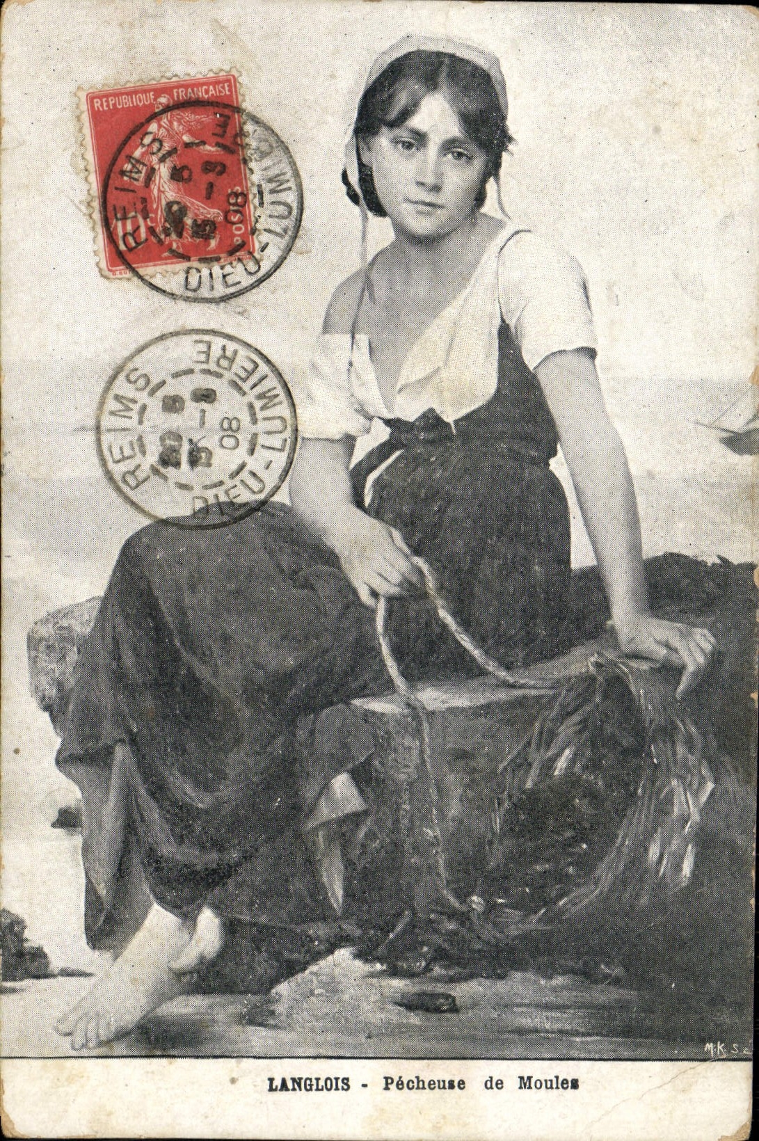 CPA Fantaisie Femme Langlois Pecheuse de moules 