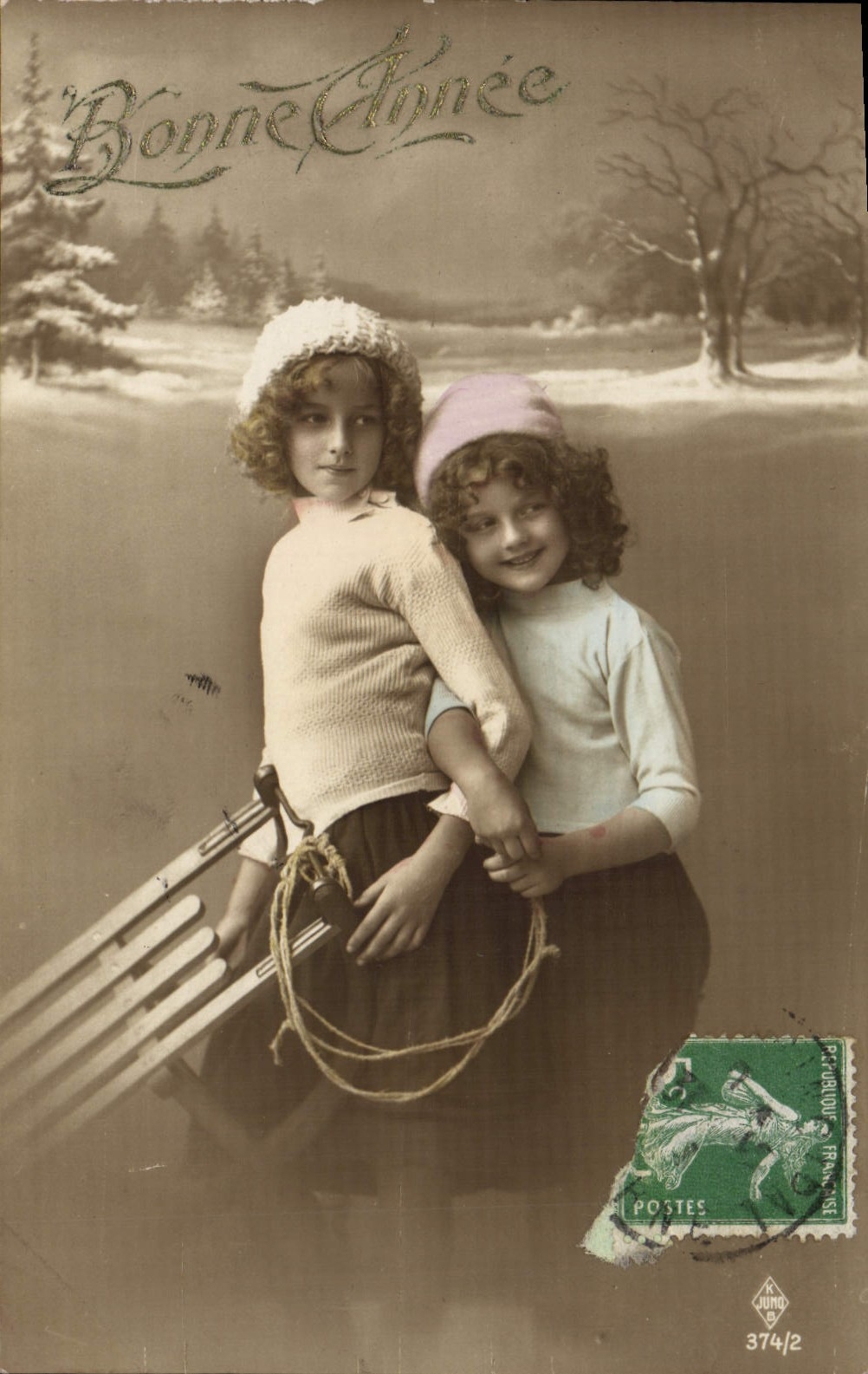 VINTAGE POSTCARD Fantasy Children Toboggan
