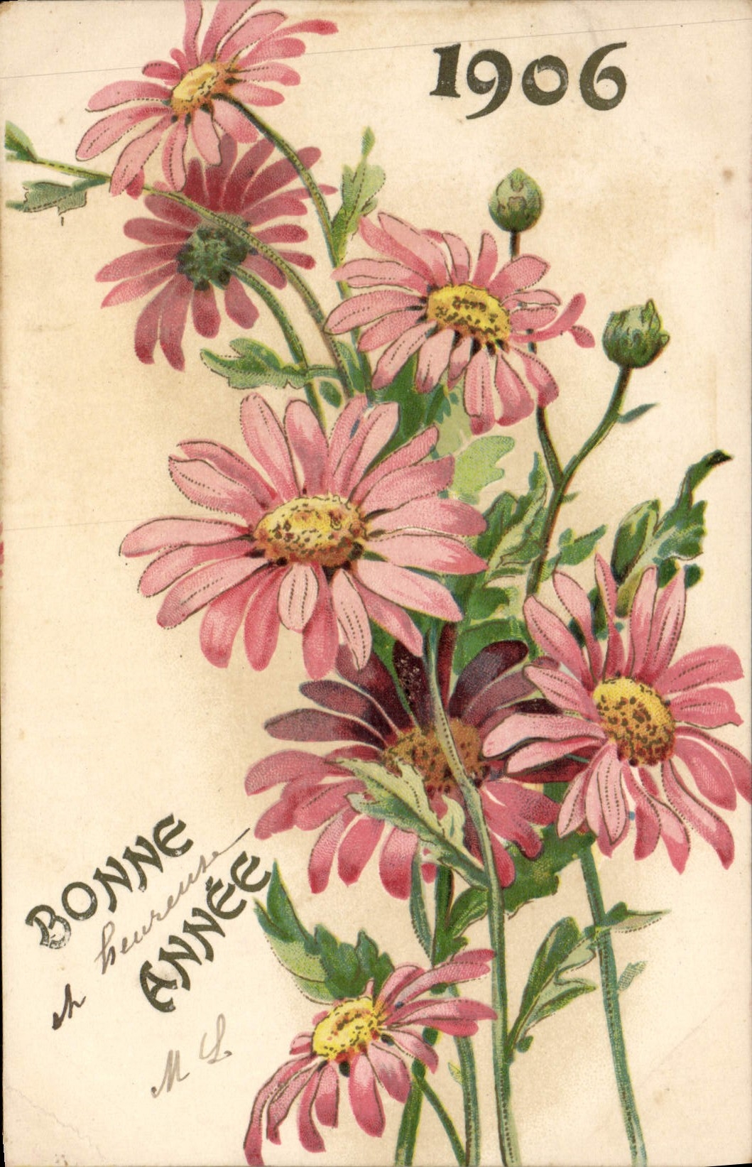 Flores de la fantasía de la POSTAL de la VENDIMIA