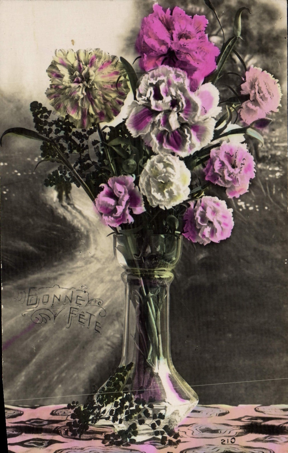 Flores de la fantasía de la POSTAL de la VENDIMIA