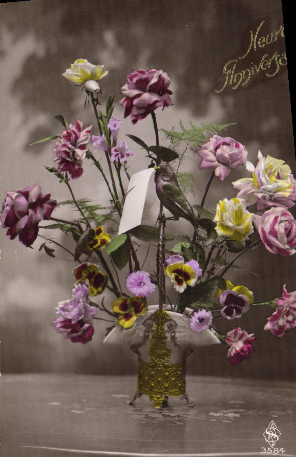 Flores de la fantasía de la POSTAL de la VENDIMIA