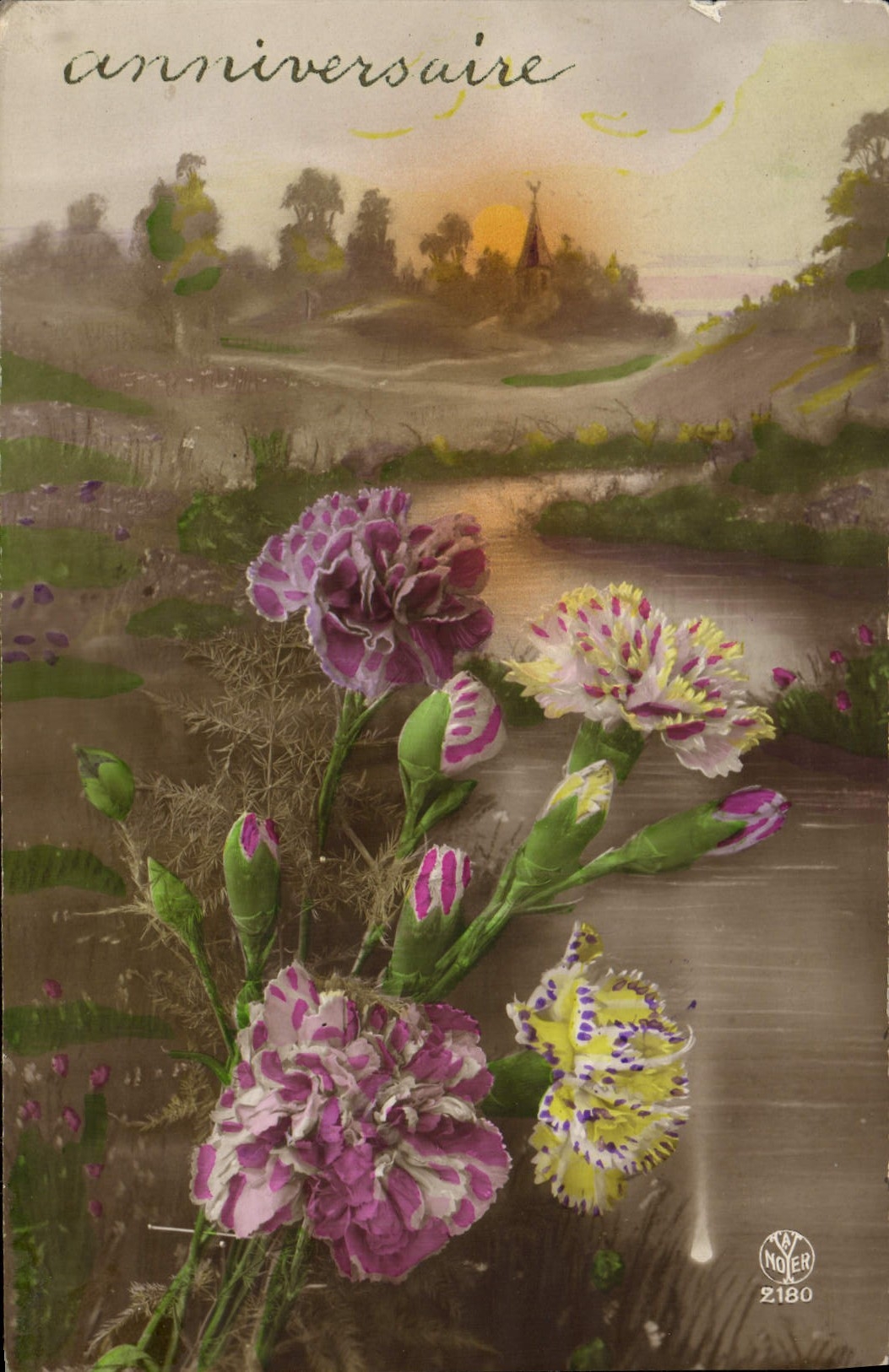 Flores de la fantasía de la POSTAL de la VENDIMIA