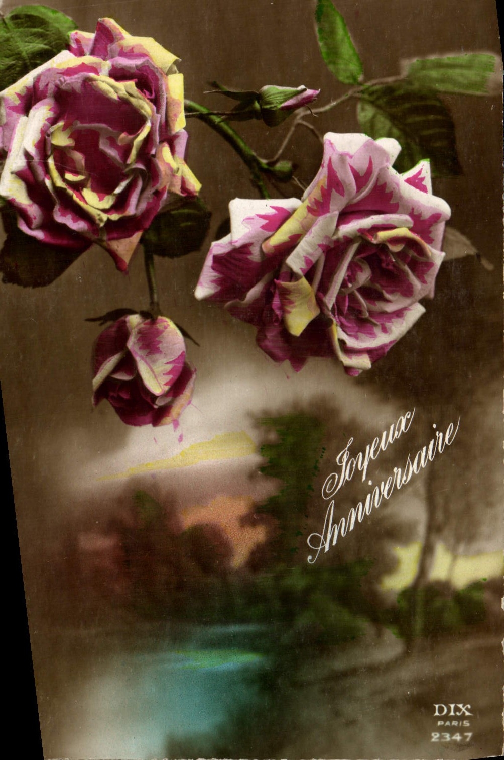 Flores de la fantasía de la POSTAL de la VENDIMIA