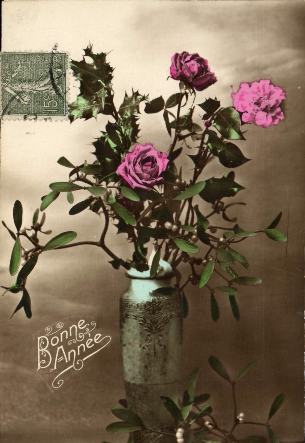 Flores de la fantasía de la POSTAL de la VENDIMIA