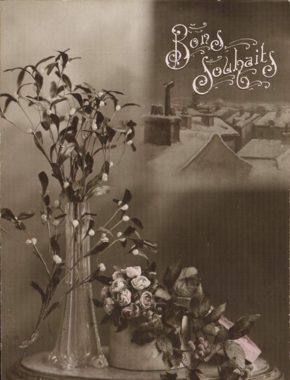 Flores de la fantasía de la POSTAL de la VENDIMIA