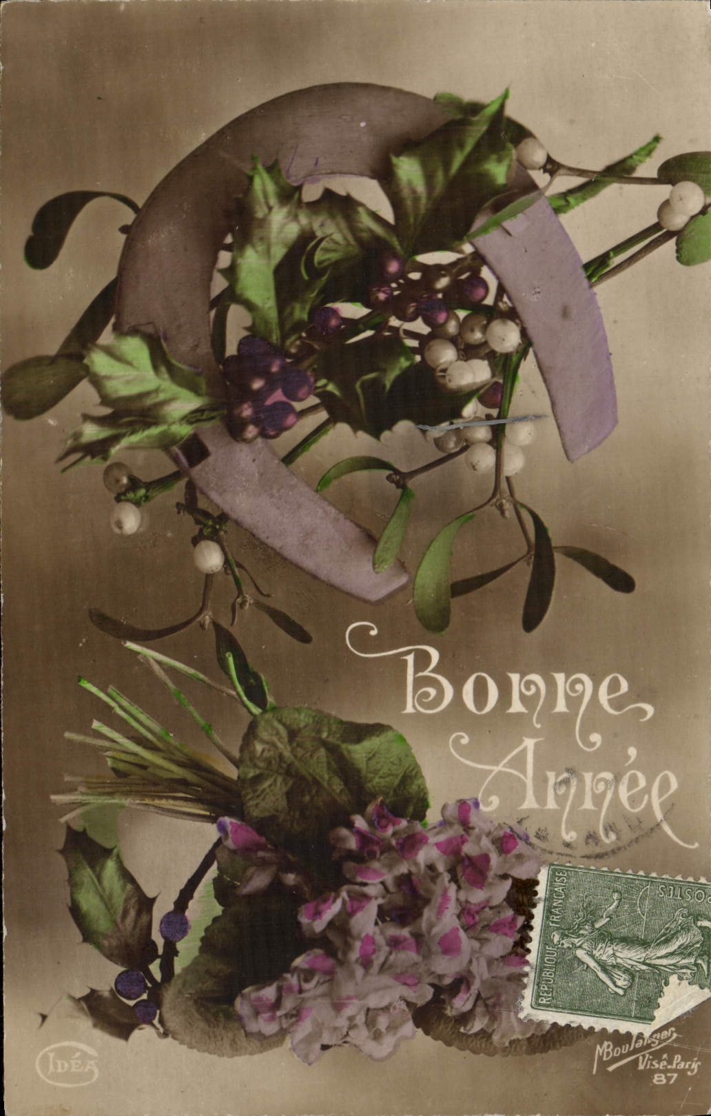 VINTAGE POSTCARD Fantaisie Flowers Horseshoe