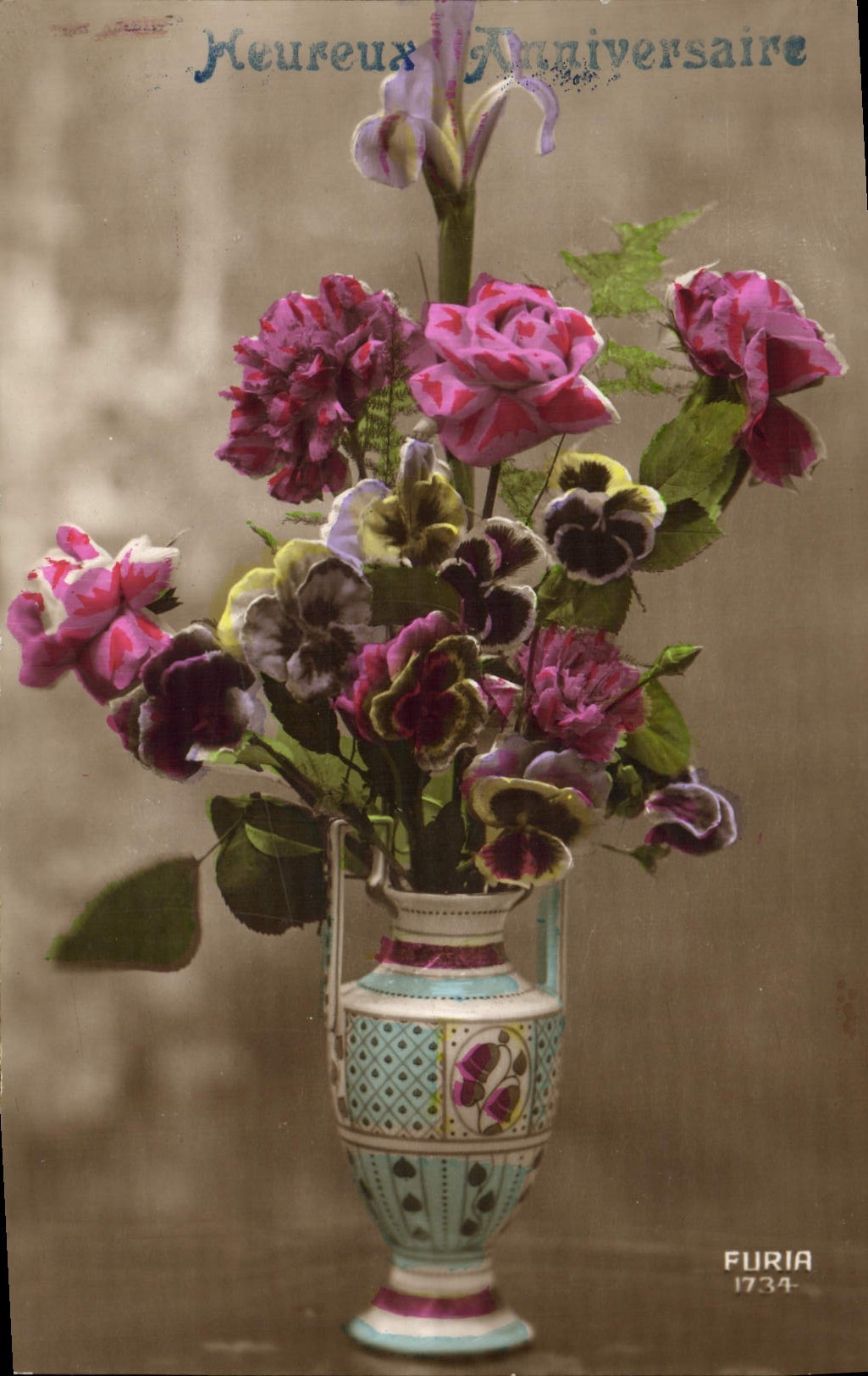 Flores de la fantasía de la POSTAL de la VENDIMIA