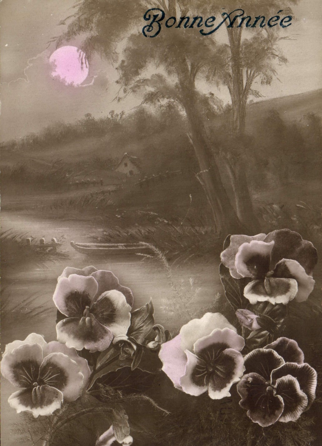 Flores de la fantasía de la POSTAL de la VENDIMIA