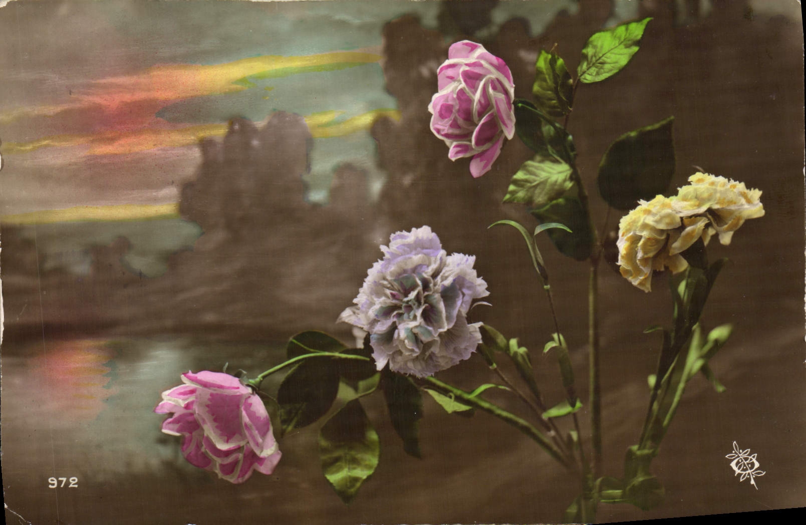 Flores de la fantasía de la POSTAL de la VENDIMIA