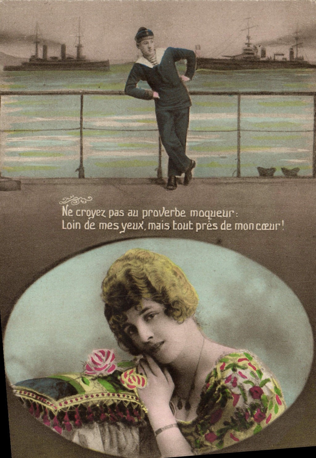 VINTAGE POSTCARD Fantasy Woman Sailor Boat