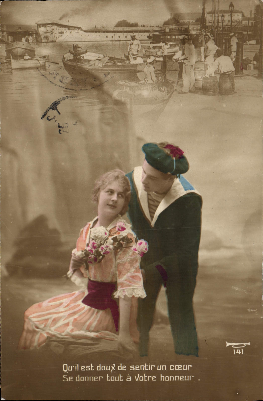 VINTAGE POSTCARD Fantasy Woman Sailor Boat