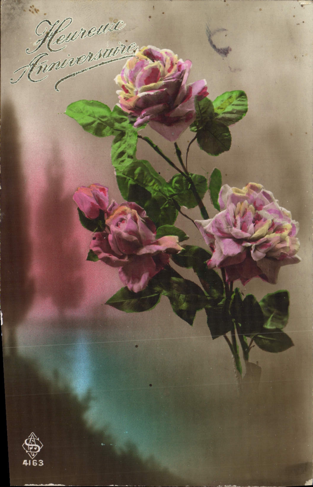 Flores de la fantasía de la POSTAL de la VENDIMIA