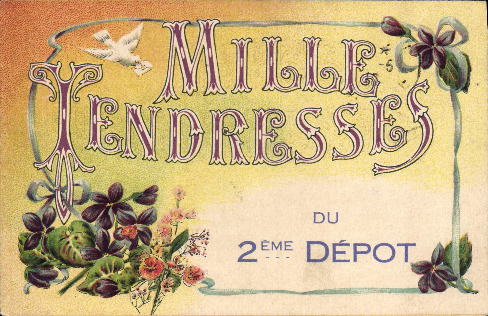 CPA Fantaisie Mille tendresses 2eme depot Fleurs Colombe 