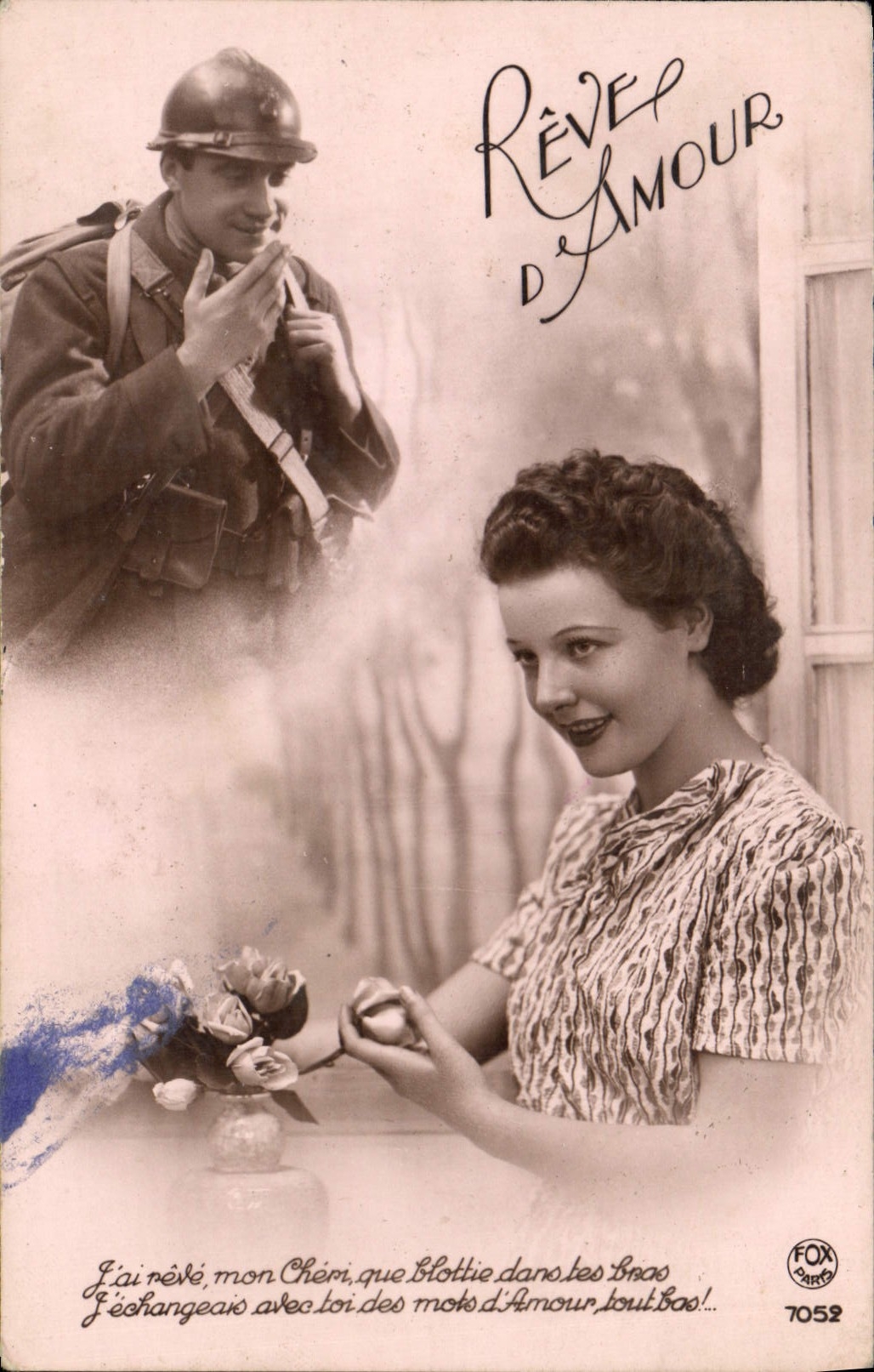 Soldado de Militaria de la mujer de la fantasía de la POSTAL de la VENDIMIA