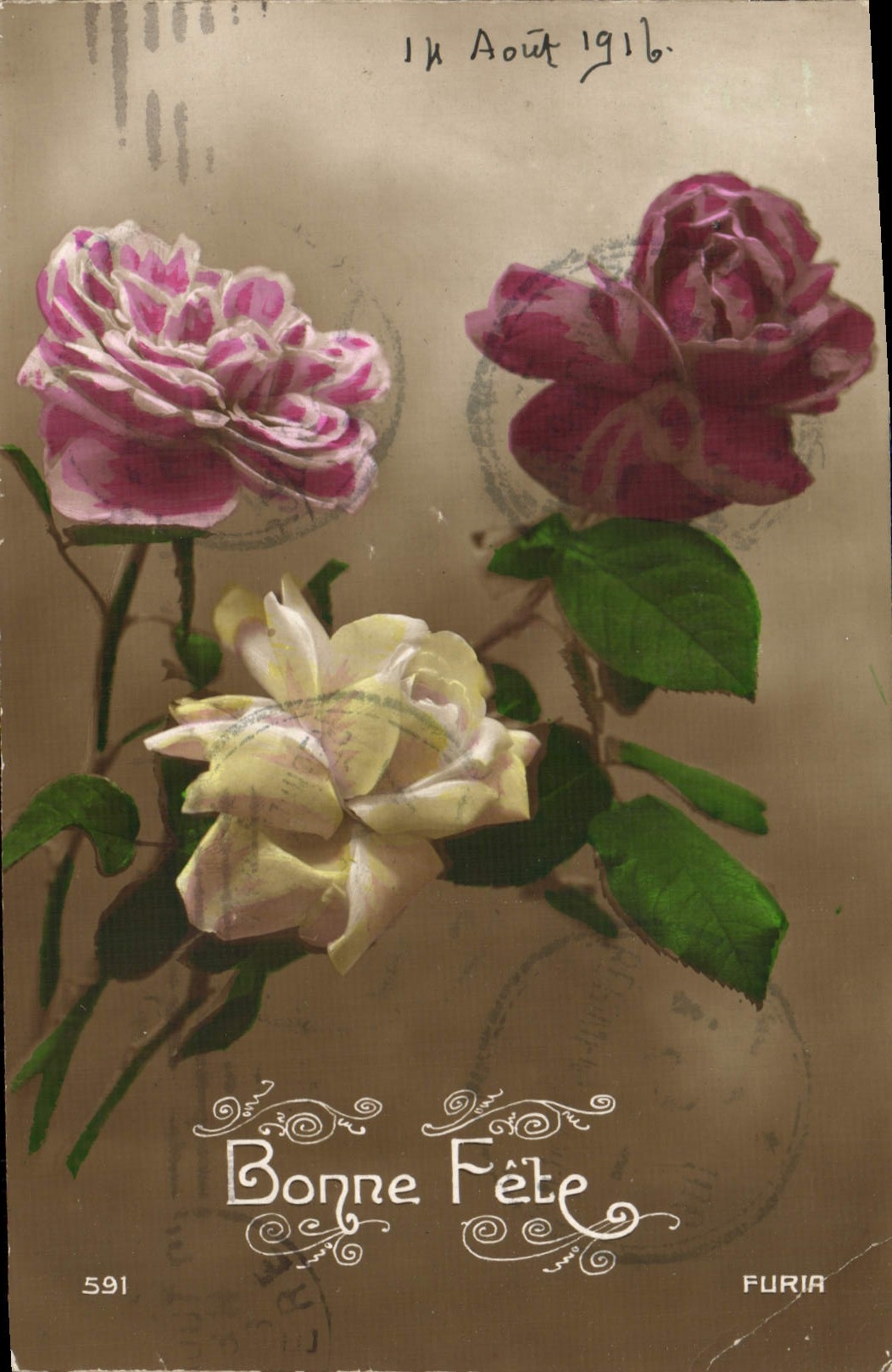 Flores de la fantasía de la POSTAL de la VENDIMIA