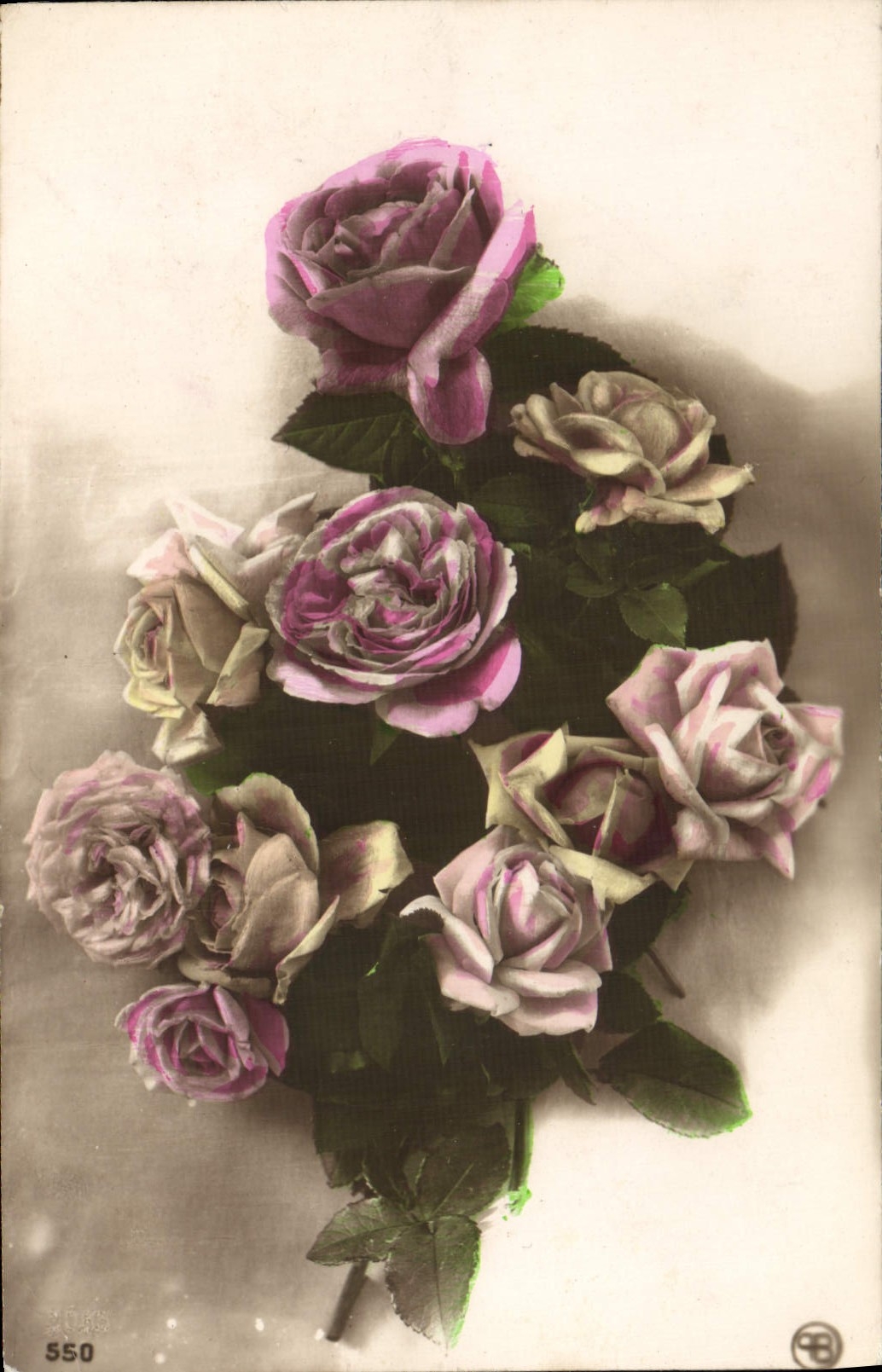 Flores del color de rosa de la fantasía de la POSTAL de la VENDIMIA