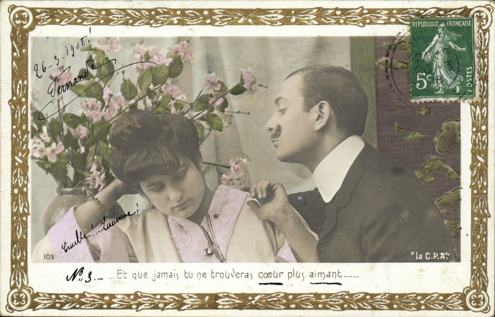 Mujer de la fantasía de la POSTAL de la VENDIMIA