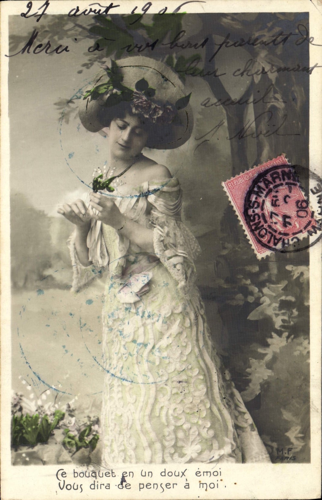 Mujer de la fantasía de la POSTAL de la VENDIMIA