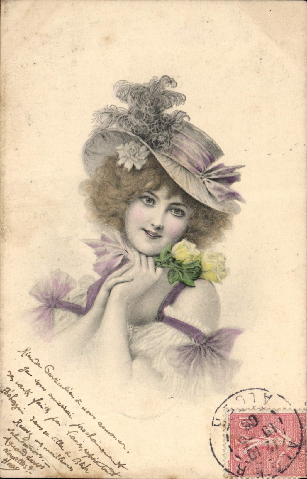 Mujer de la fantasía de la POSTAL de la VENDIMIA